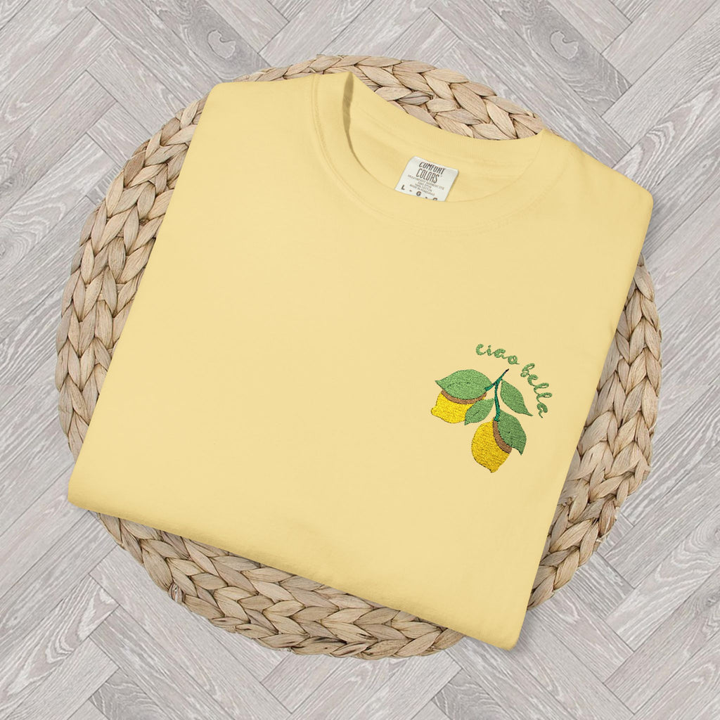 Embroidered Lemon Shirt | Ciao Bella Summer Vibes Shirt | Trendy Citrus Apparel | Cute Gift for Her | Aesthetic Fruit Design