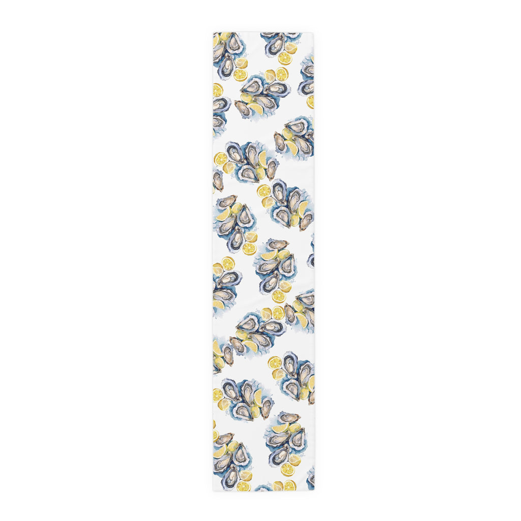 Watercolor Oysters Table Runner – Coastal Mediterranean Dining Decor