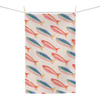 Elegant Mediterranean fish pattern tea towel adding seaside charm to kitchens, holiday homes and coastal interiors.