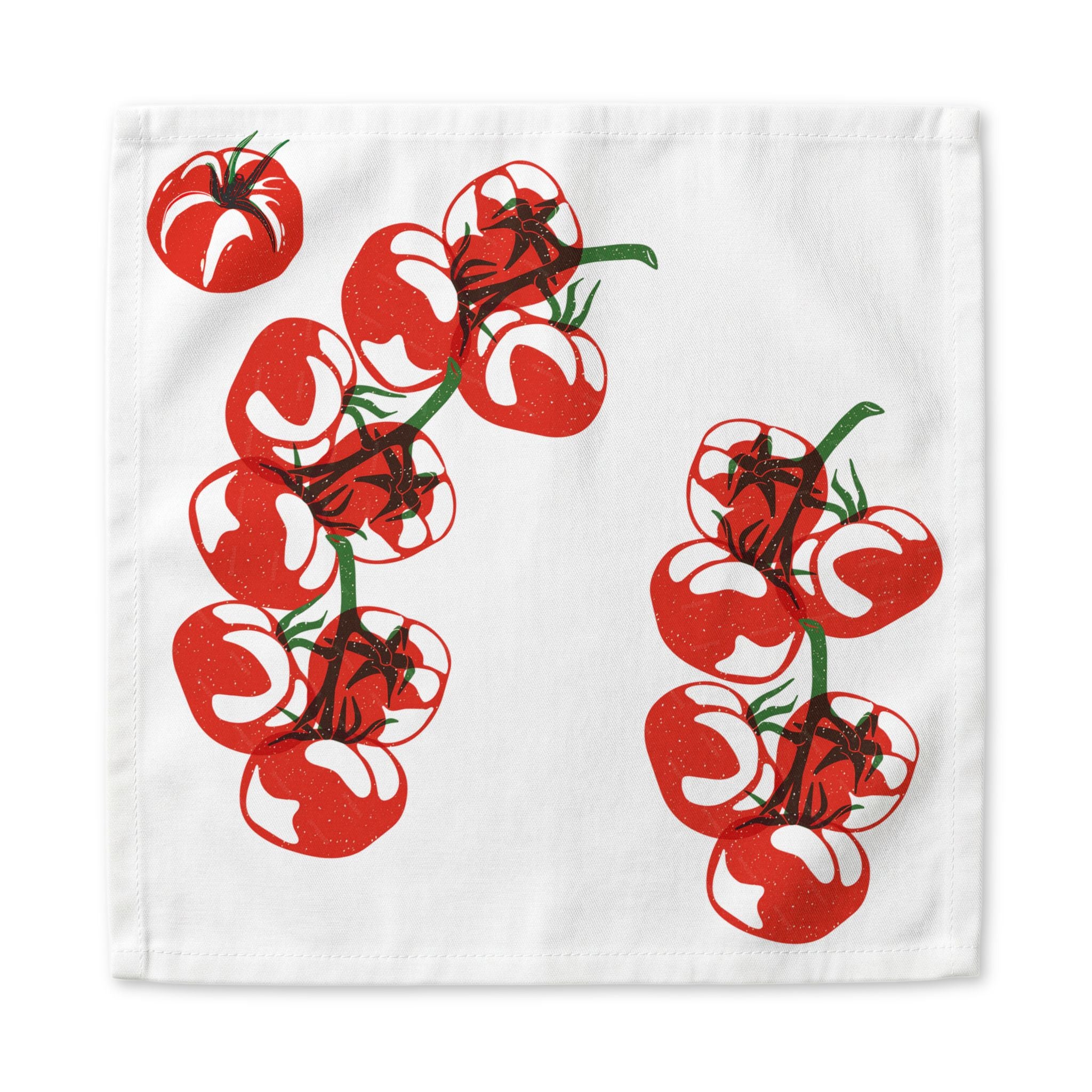 Cotton twill tomato napkin available in 10x10 inch and 22x22 inch sizes, perfect for everyday dining and dinner parties