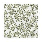 Botanical olive branch cloth napkins styled for Mediterranean kitchen decor, restaurants, dinner parties, and elegant table settings