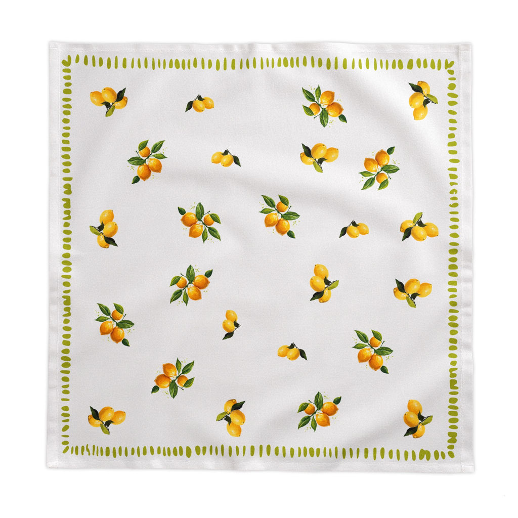 Watercolor Lemon Tablecloth – 100% Cotton Twill, Italian Summer Table Linen, Mediterranean Kitchen Decor