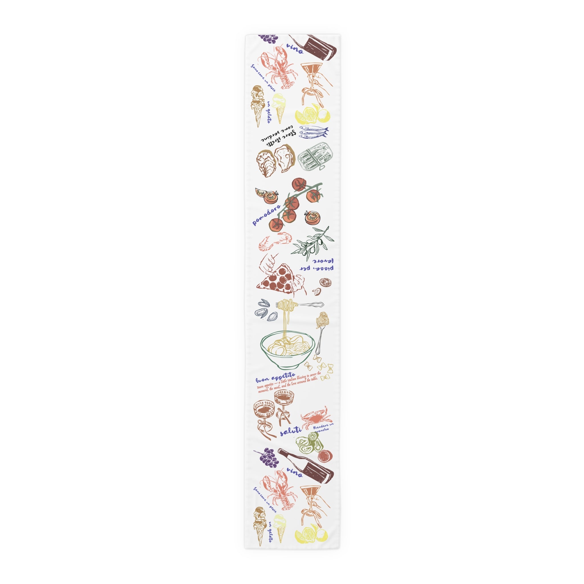 Italian-inspired dining table runner styled with rustic ceramics and natural textures for everyday use.