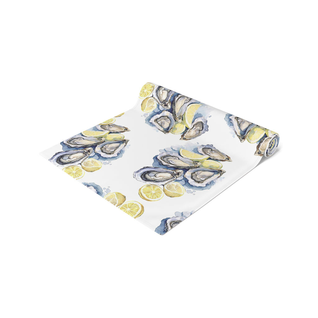Watercolor Oysters Table Runner – Coastal Mediterranean Dining Decor