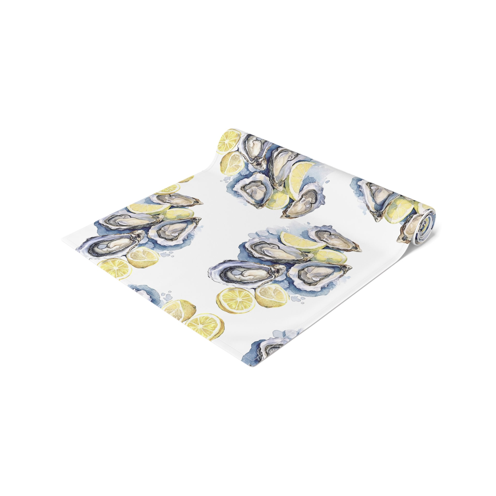 Watercolor Oysters Table Runner – Coastal Mediterranean Dining Decor