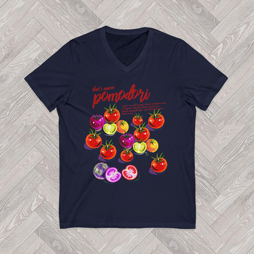 Navy Blue Italian Summer inspired graphic t-shirt featuring vintage tomato illustration and La Dolce Vita aesthetic