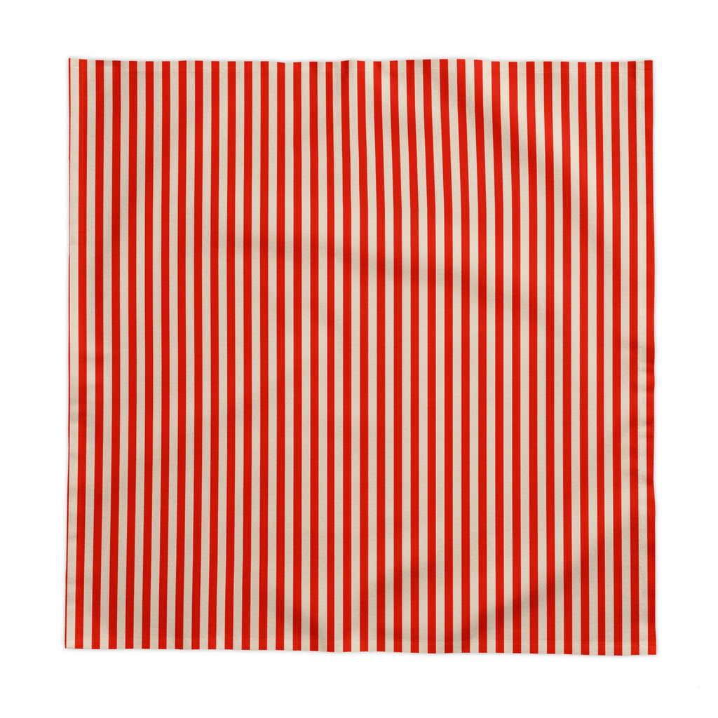 Detail of the classic red and white stripes on the cotton tablecloth