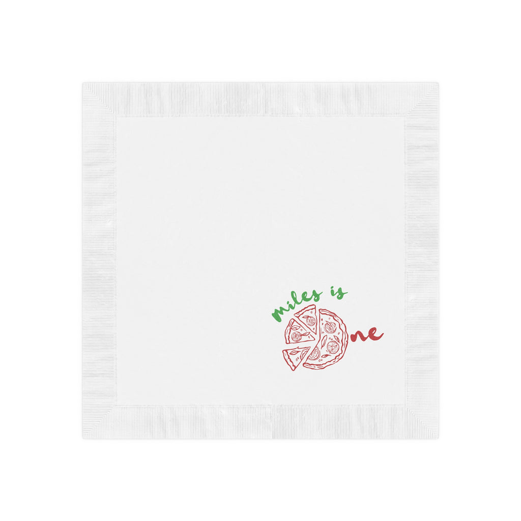 Fun personalized pizza birthday napkin for kids, perfect for cake tables, dessert stations, and pizza party celebrations.