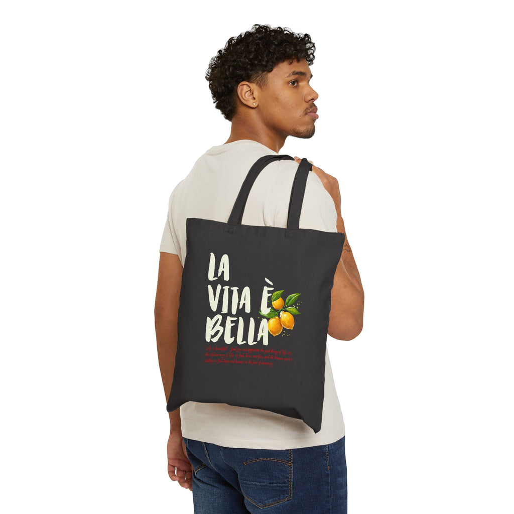 La Vita è Bella Lemon Tote Bag – Double-Sided Cotton Canvas Market Tote