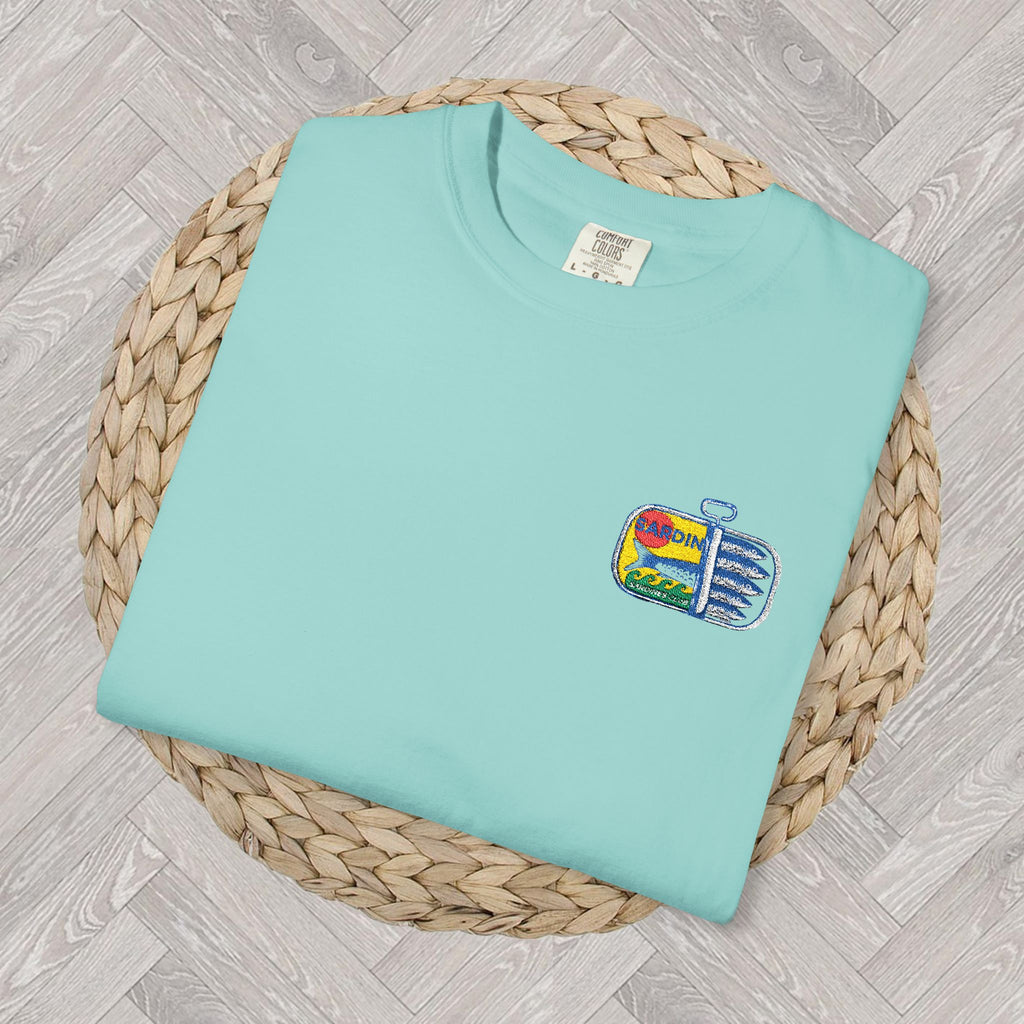 Sardines Embroidered Tee | Comfort Colors Shirt | Fisherman’s Aesthetic & Mediterranean Living | Bold Graphic Tee