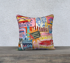 Sardines cushion with a vintage-inspired design, featuring fish-themed art in lively Mediterranean colors. Available in four fabric choices.