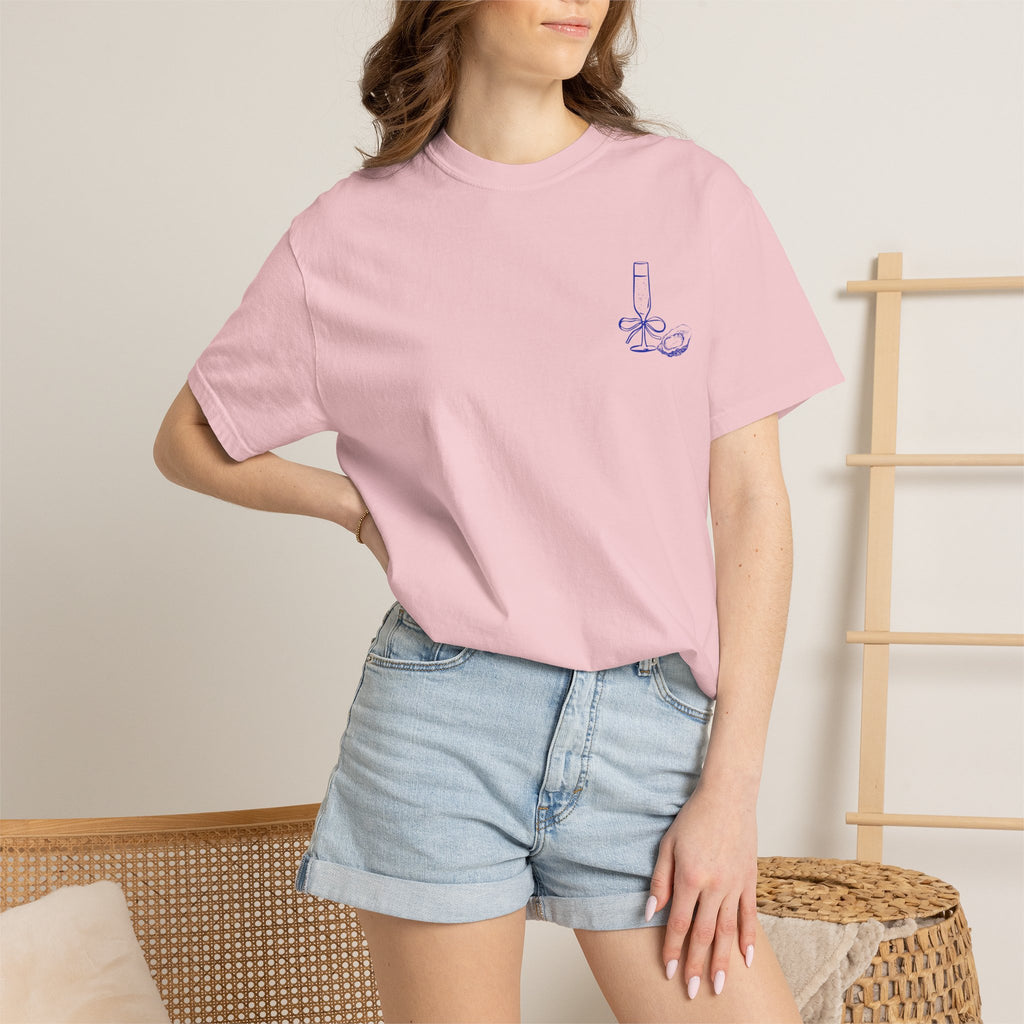 Oyster and Champagne gift shirt for her or him styled for vacation, brunch, and everyday wear