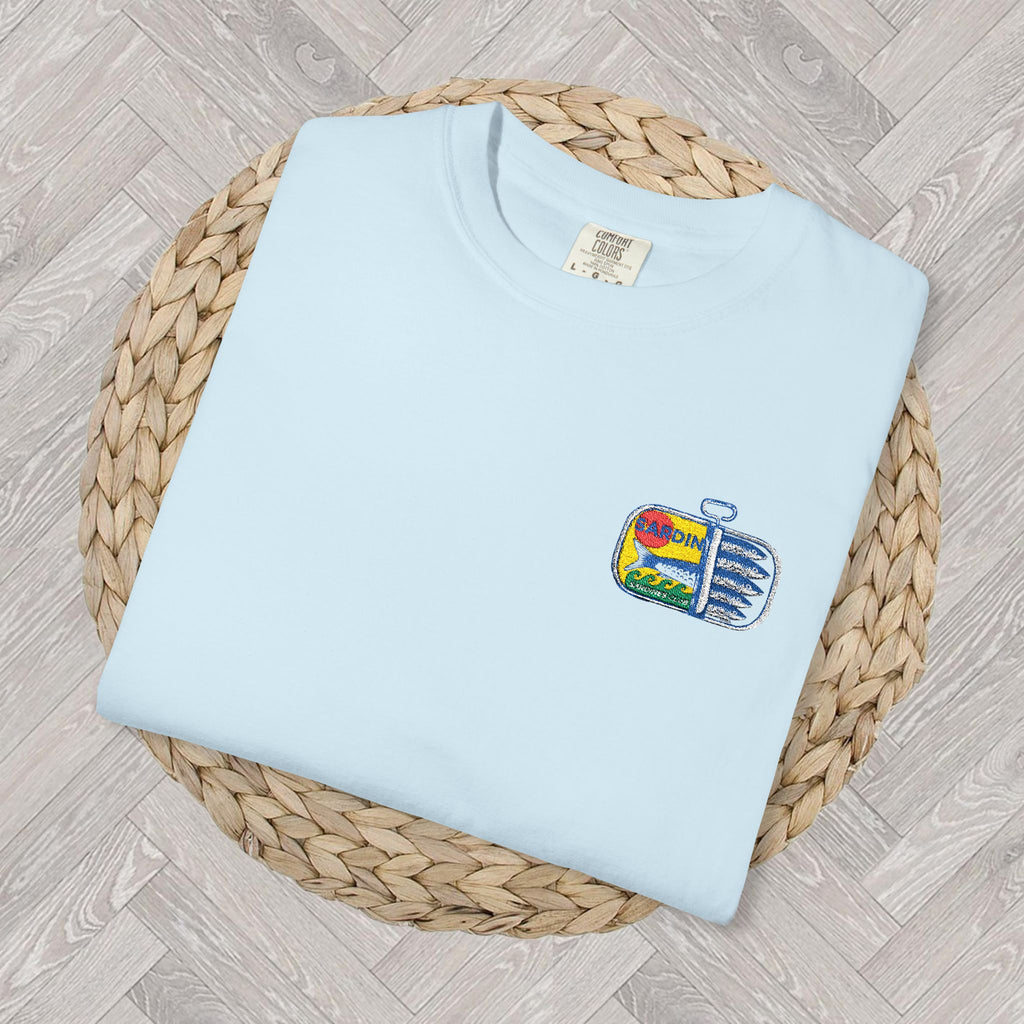 Sardines Embroidered Tee | Comfort Colors Shirt | Fisherman’s Aesthetic & Mediterranean Living | Bold Graphic Tee