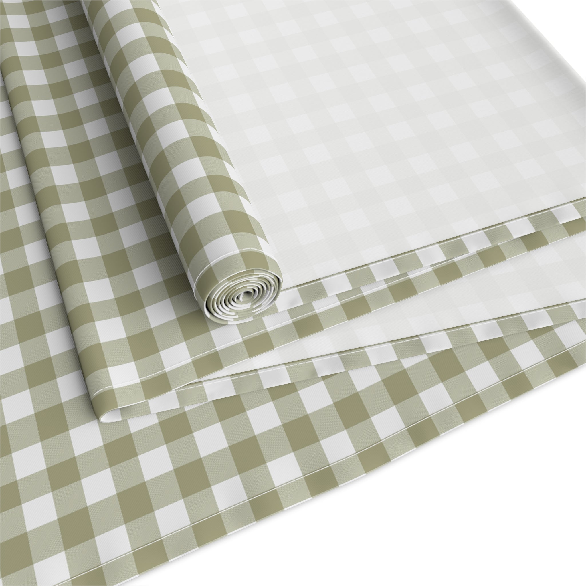Sage Green Gingham Table Runner – Classic Checkered Farmhouse Table Linen, Cotton Twill or Polyester
