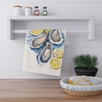 Hand-Painted Watercolor Oyster Tea Towel – 100% Cotton Twill Coastal Kitchen Towel