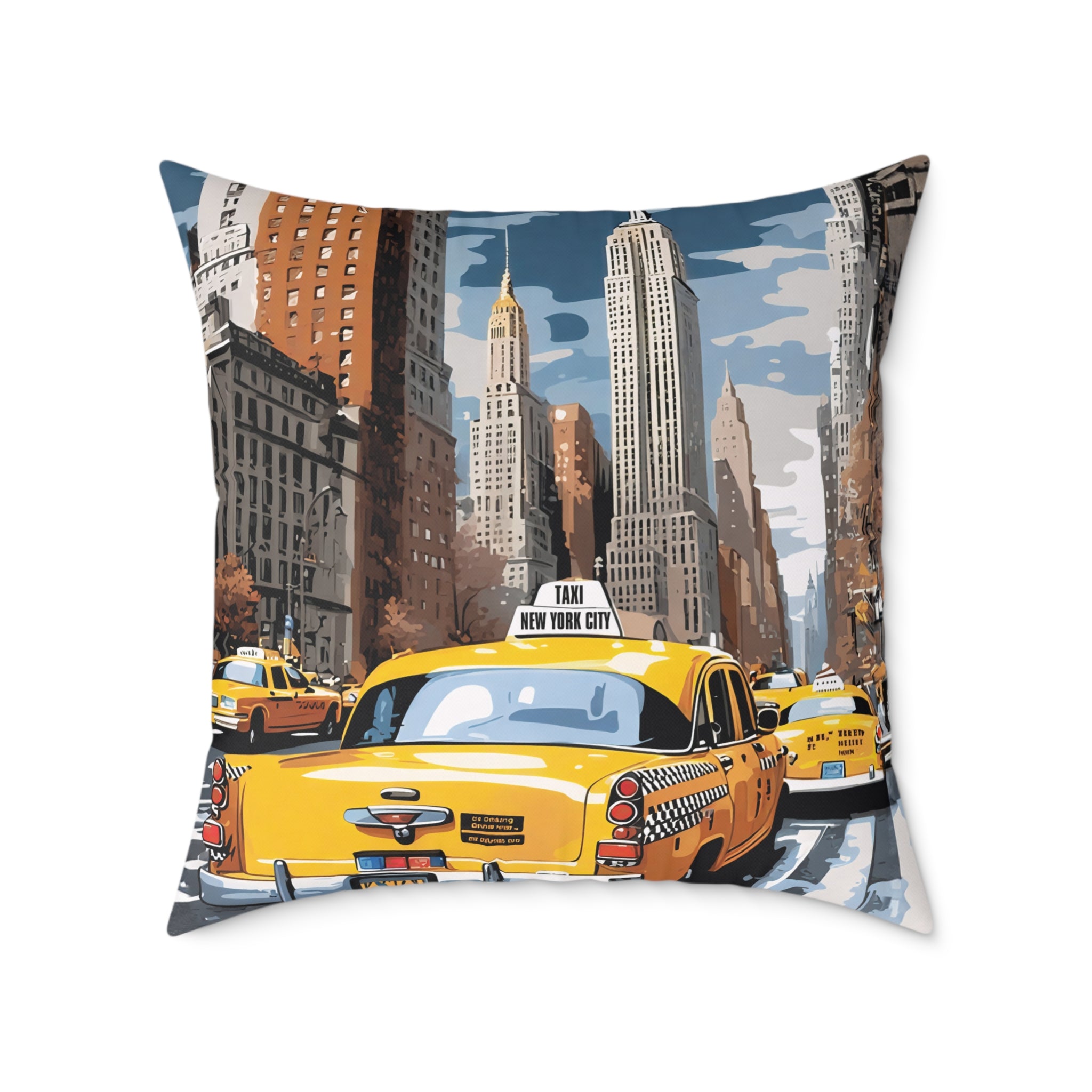 New York City Taxi Pillowcase – 18"x18", 20"x20", 24"x24", 26"x26", 100% Polyester Canvas, Double-Sided Print