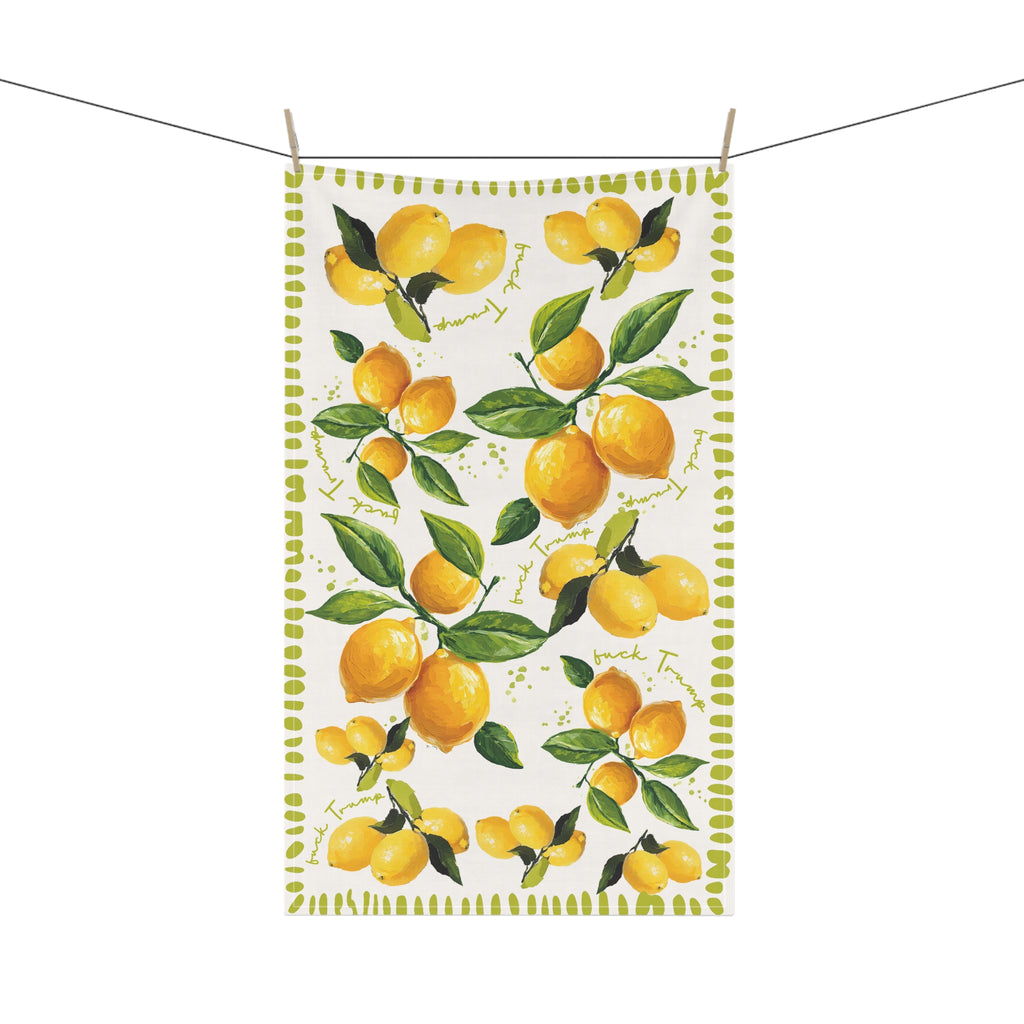 Subtle “F* Trump” Lemon Tea Towel – Hand Painted Watercolor Kitchen Art**