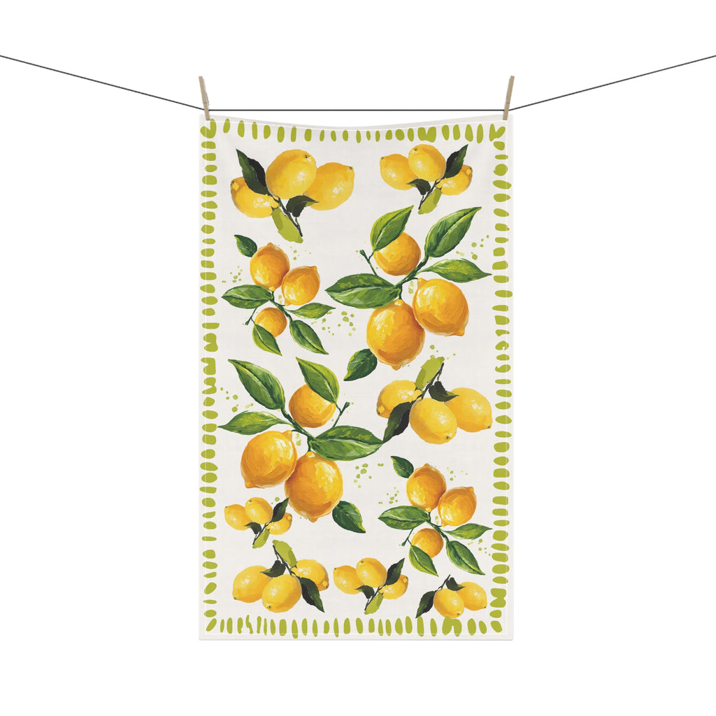 Hand-Painted Watercolor Lemon Tea Towel – 100% Cotton Twill Kitchen Towel