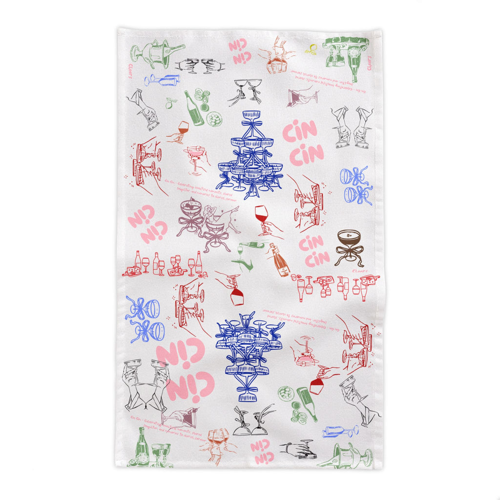 Hand-drawn Italian aperitivo tablecloth design with joyful dining illustrations creating a vibrant Mediterranean style tablescape