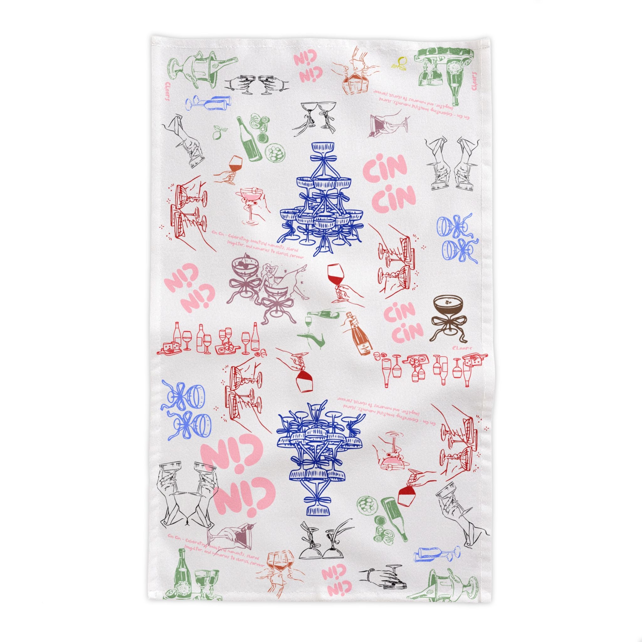 Hand-drawn Italian aperitivo tablecloth design with joyful dining illustrations creating a vibrant Mediterranean style tablescape