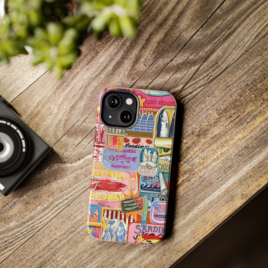 Sardines Fisherman Aesthetic Phone Case – Colorful Mediterranean Cover for iPhone & Samsung | Coastal Summer Sardine Illustration