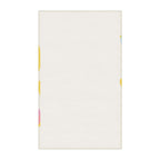 Back of More Amore Por Favour colourful tea towel measuring 18 by 30 inches, with retro lettering and heart artwork printed on one side only.
