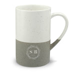 Personalised olive branch crest coffee mug with custom initials and memorable date, a thoughtful wedding, anniversary, or housewarming gift.