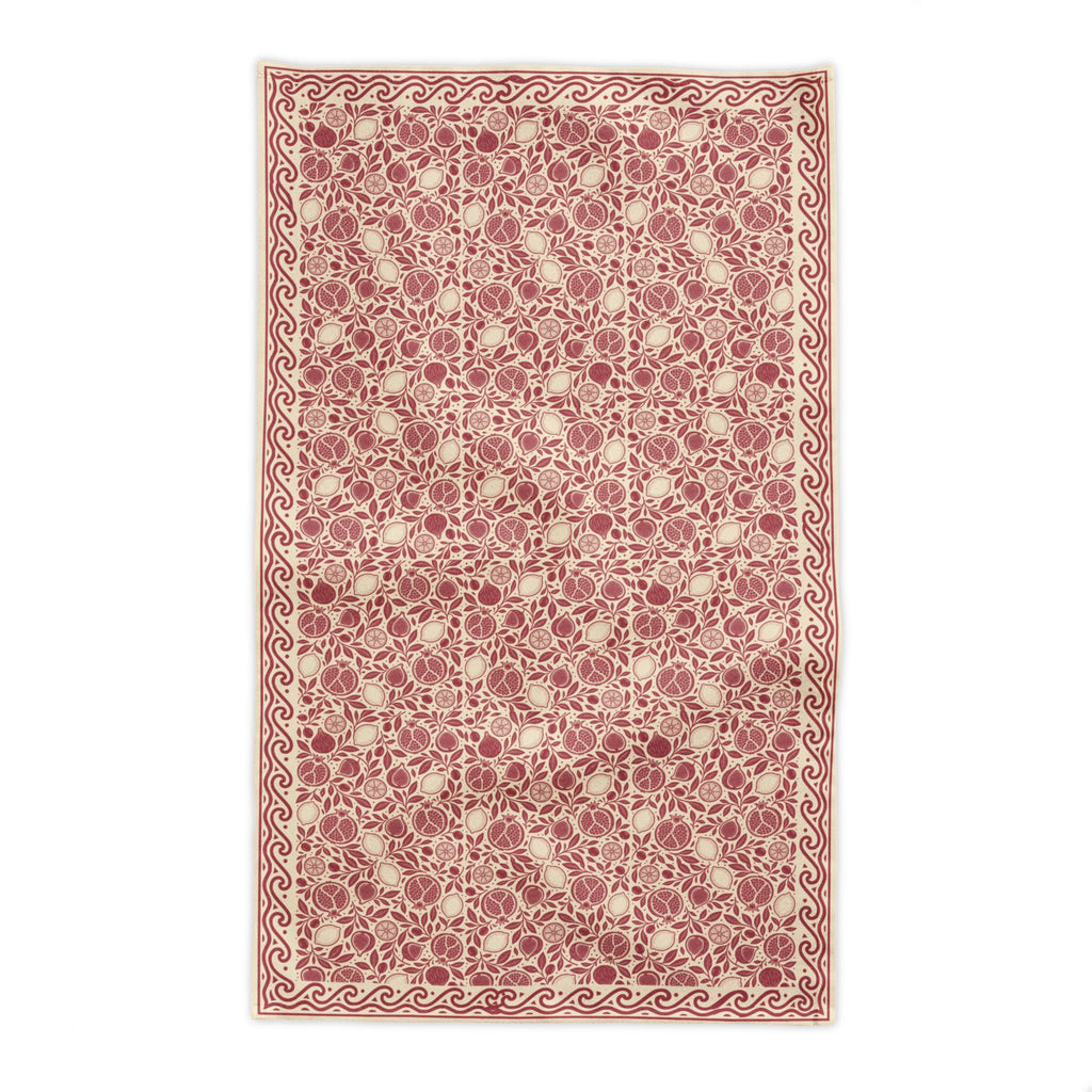 Decorative Mediterranean fruit tablecloth in pomegranate red and warm cream