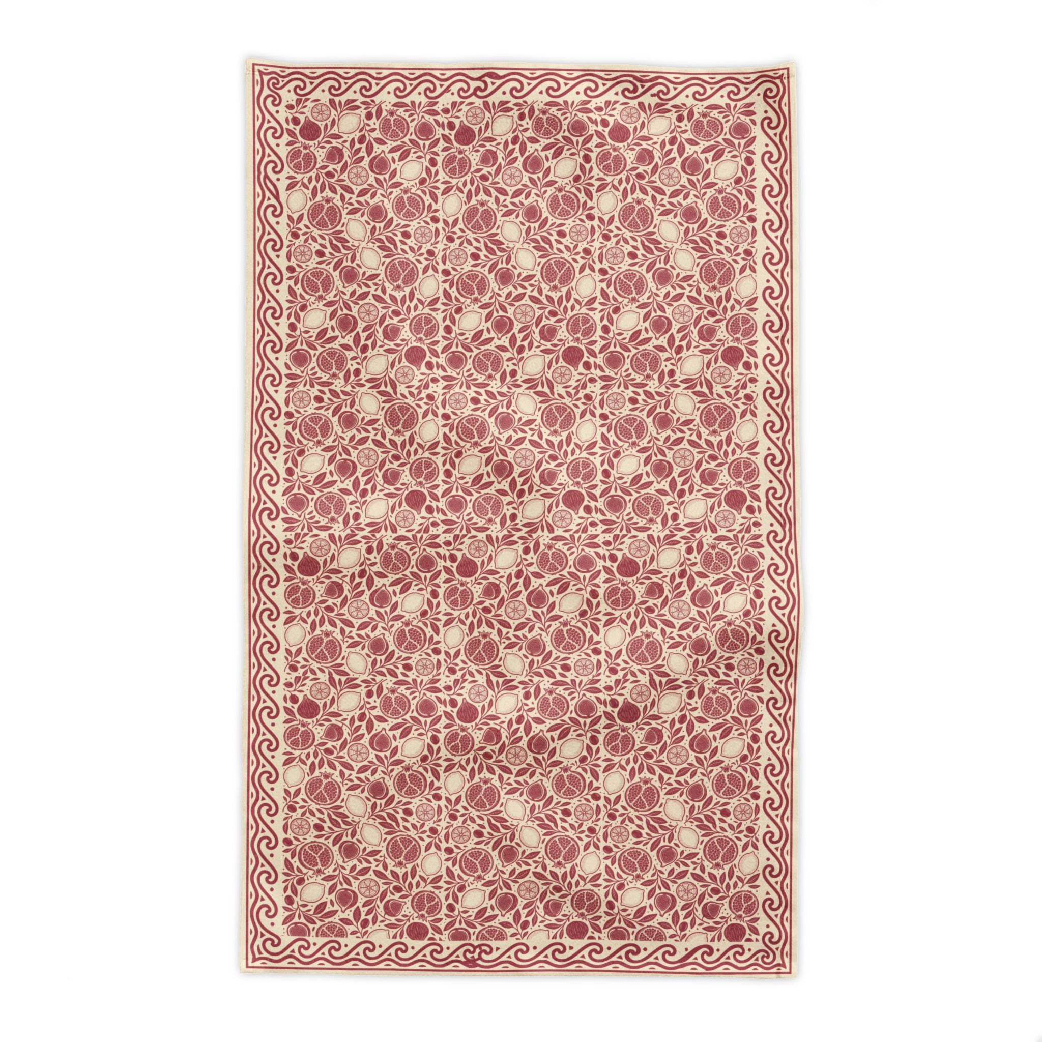 Decorative Mediterranean fruit tablecloth in pomegranate red and warm cream