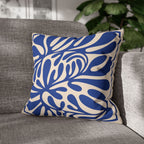 Modern European style cushion with oversized abstract blue pattern and concealed zipper finish.