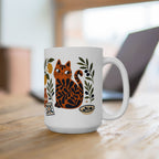 Mediterranean-inspired cat mug with vibrant folk art details designed for coffee, tea, and everyday use.