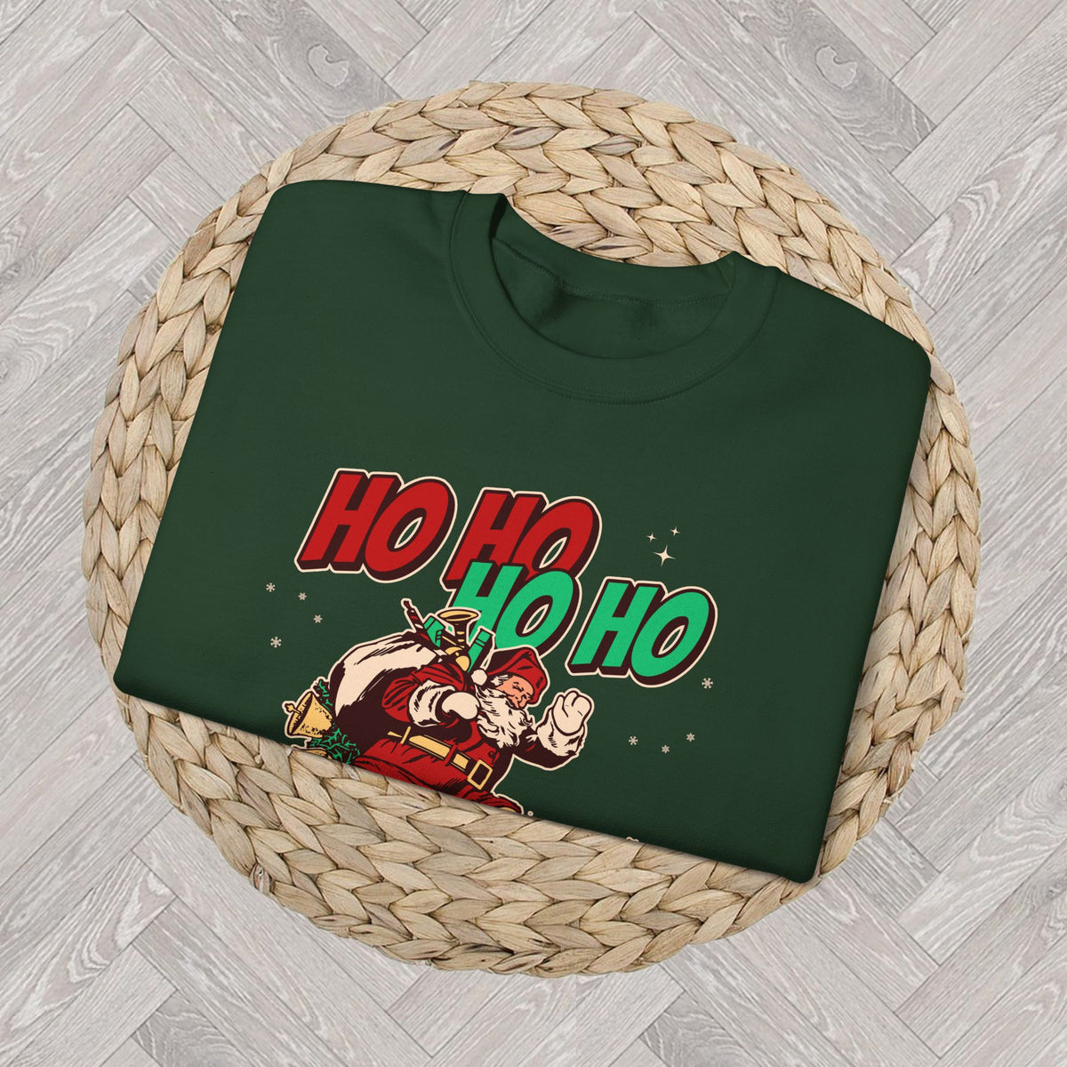 Festive Santa sweatshirt featuring playful Southern Christmas graphic design