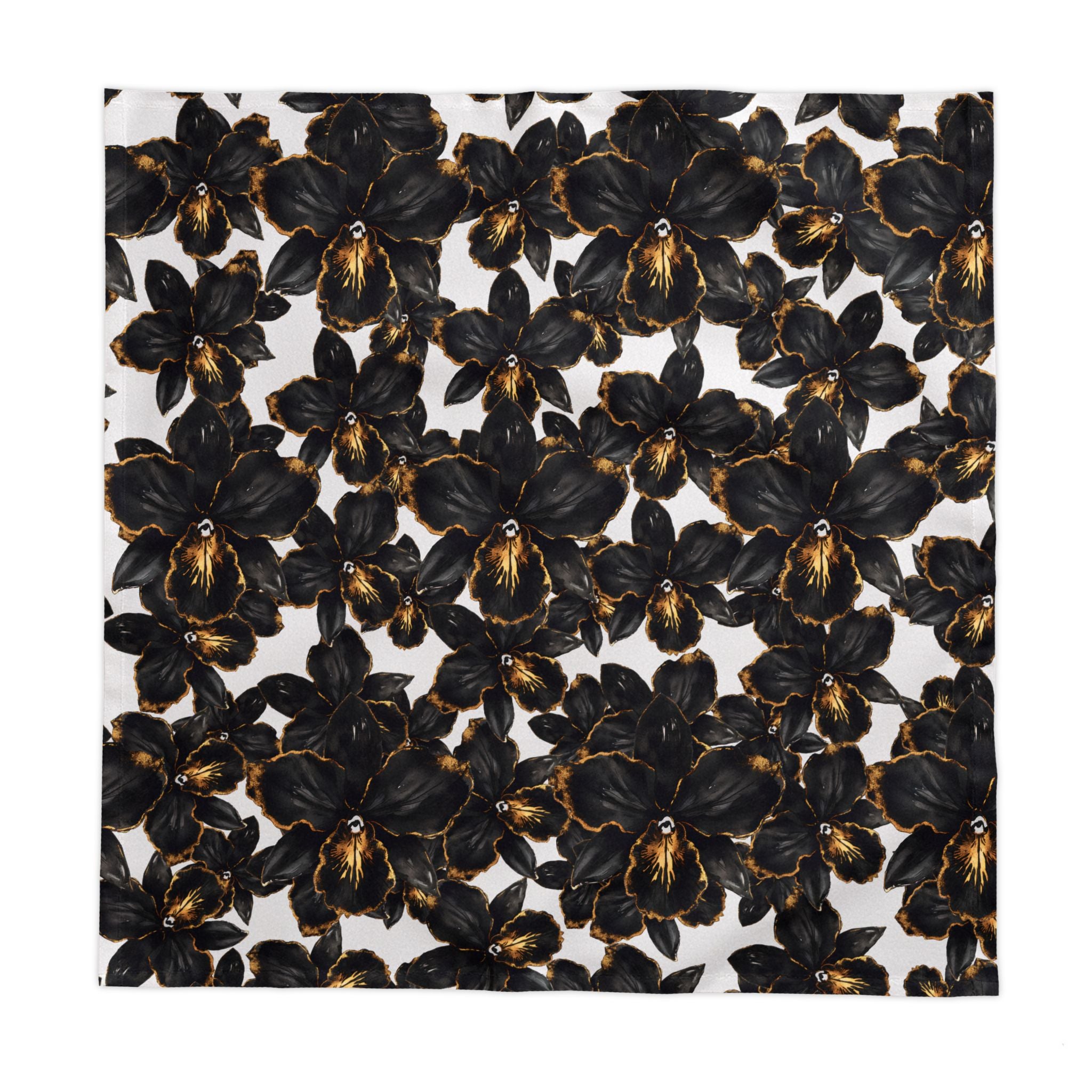 Black Orchid Tablecloth – Modern Botanical Table Linen