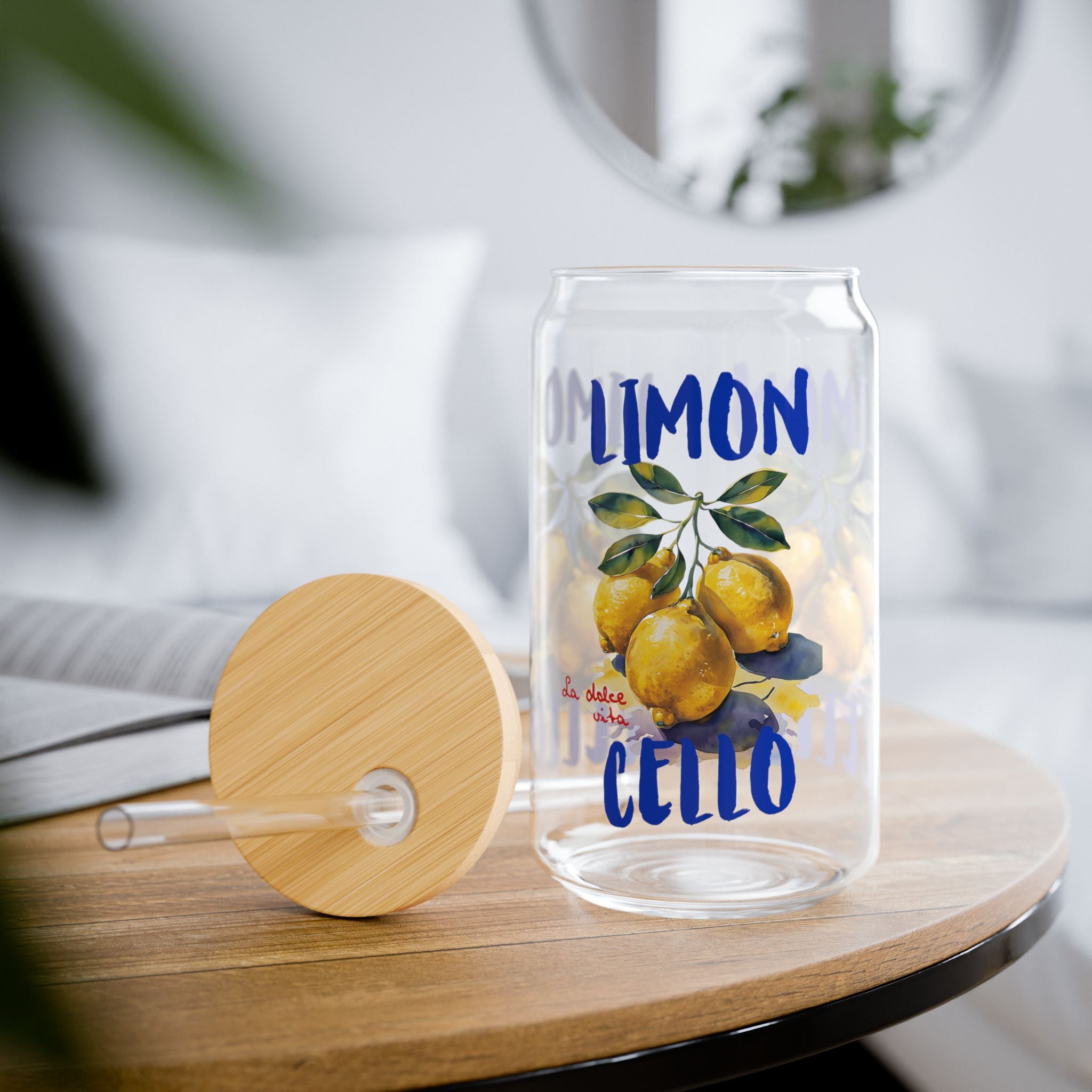 Limoncello Glass Coffee Cup, 16oz Sipper with Optional Glass Straw, Elegant Summer Drinkware, Home Bar & Bachelorette Party Essential