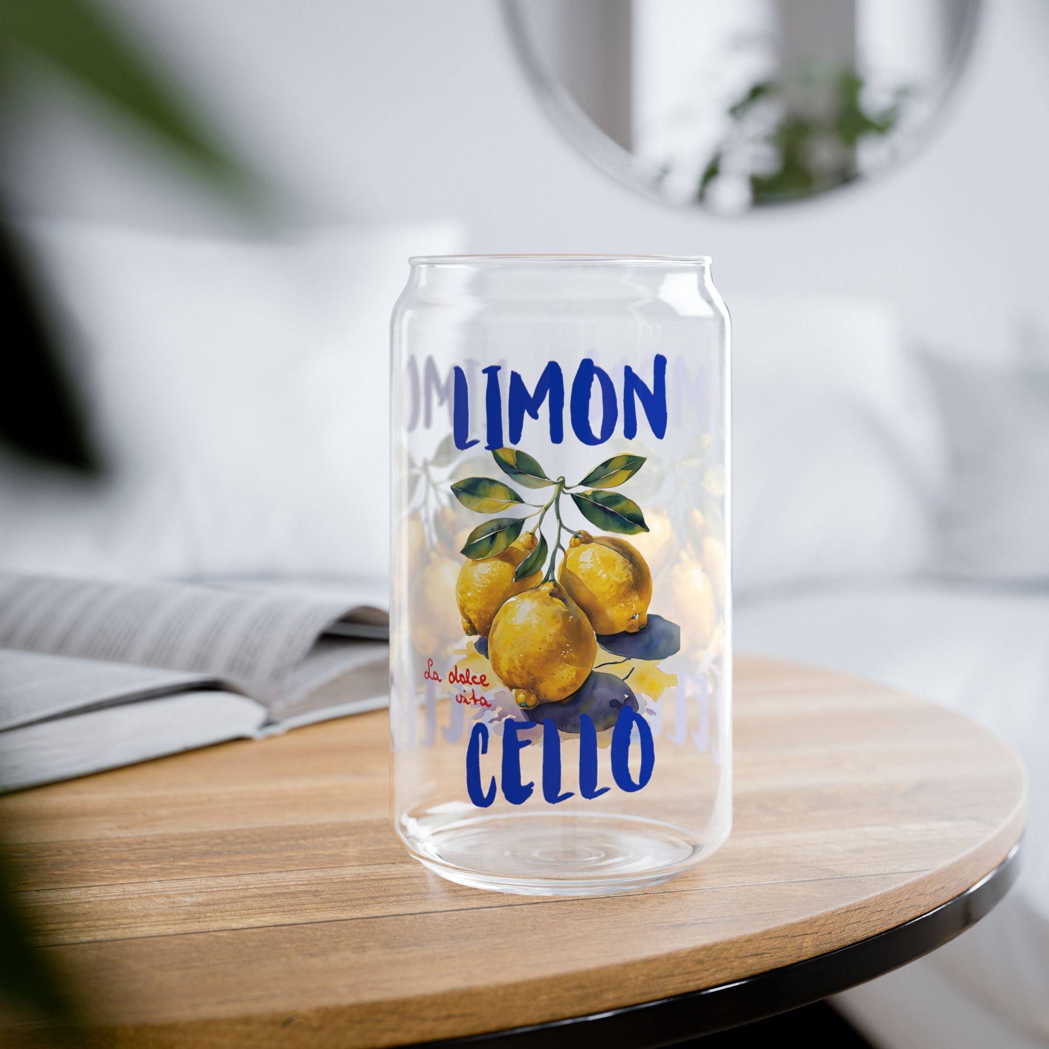 Elegant Limoncello glass cup styled for home bar entertaining and Mediterranean-inspired kitchen décor