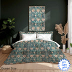 Luxurious William Morris Inspired Tulip Duvet Set – Cotton Sateen, Queen Size