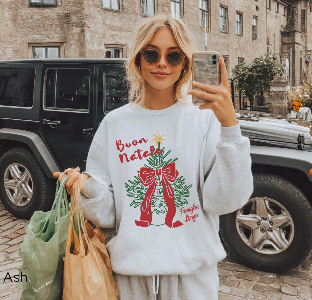 Buon Natale Christmas sweatshirt available in six colour options with festive Italian-inspired artwork.