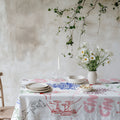 Cin Cin Celebration Tablecloth featuring colourful hand-drawn Italian aperitivo illustrations on premium white cotton twill fabric