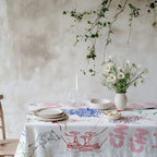 Cin Cin Celebration Tablecloth featuring colourful hand-drawn Italian aperitivo illustrations on premium white cotton twill fabric