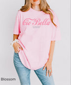 Cio Bella Stai Benissimo vintage-style graphic t-shirt in Blue Jean, featuring Italian-inspired fashion typography