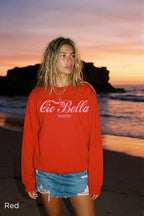 Cio Bella Stai Benissimo retro Italian-inspired graphic sweatshirt in Red with statement script typography