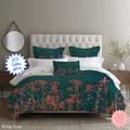 Dark Green Autumn Wildflower Duvet Cover – Cotton Sateen Botanical Bedding, Nature-Inspired Boho Bedroom Decor