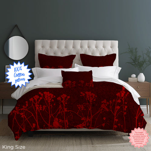 Dark Red Floral Duvet Cover – Cotton Sateen, Gothic Boho Bedding, Romantic Bedroom Decor