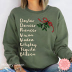 Women's humorous Christmas sweatshirt styled for a casual holiday outfit, perfect for Christmas parties, girls' nights and seasonal celebrations.