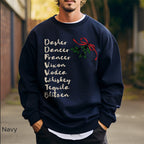 Navy Gildan 18000 funny Christmas crewneck sweatshirt featuring a cheeky holiday drinking design, ideal for festive gatherings and relaxed winter wear.