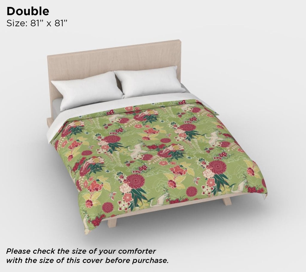 Green Oriental Floral Duvet Cover – Luxury Cotton Sateen Bedding