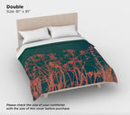Dark Green Autumn Wildflower Duvet Cover – Cotton Sateen Botanical Bedding, Nature-Inspired Boho Bedroom Decor