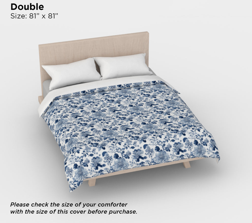 Blue Toile Floral Duvet Cover – Luxury Cotton Sateen Bedding