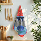 Eat Well, Live Slowly Tea Towel – Italian Market Cotton Kitchen Towel | Fisherman's Aesthetic Sardines Decor, Mediterranean Foodie Gift