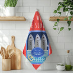 Eat Well, Live Slowly Tea Towel – Italian Market Cotton Kitchen Towel | Fisherman's Aesthetic Sardines Decor, Mediterranean Foodie Gift